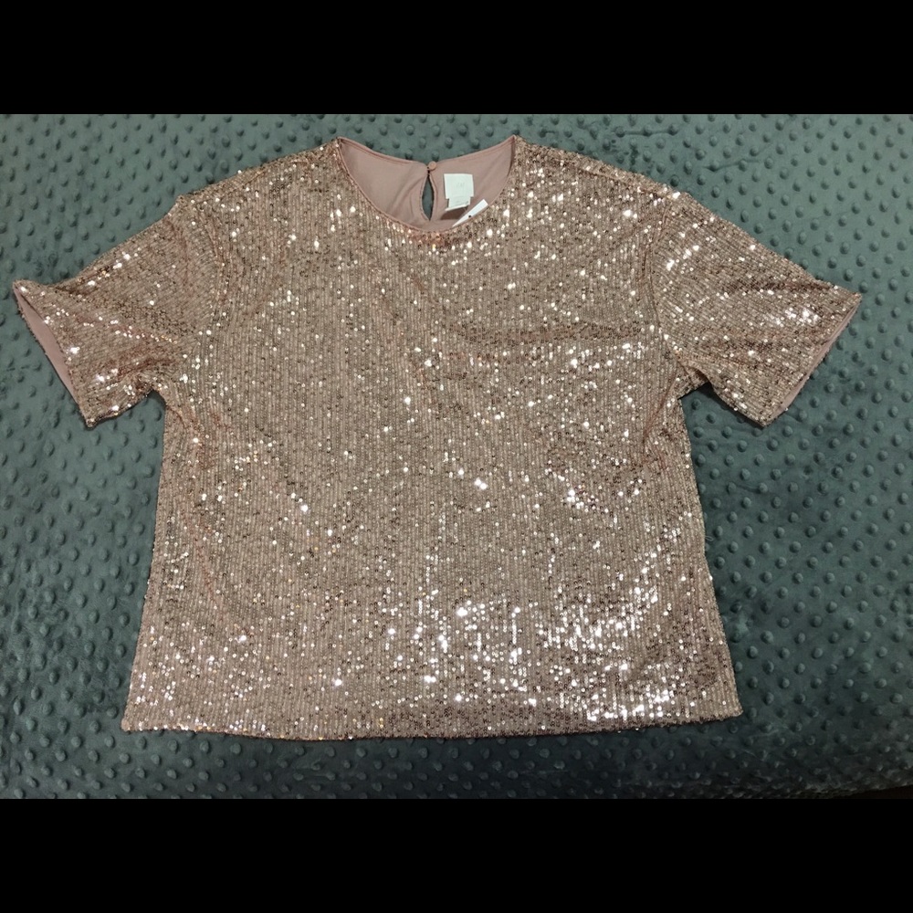 H&M sequin blouse. NWT. Rose gold